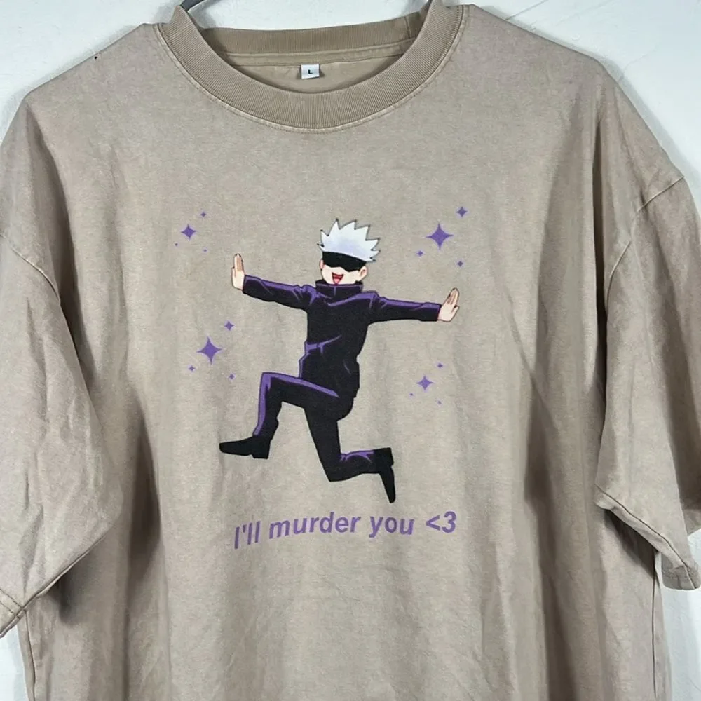 🔥 CRAZYMONK Jujutsu Kaisen I'll‎ Murder You Anime Oversize Japan T-Shirt Sz Lg